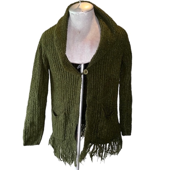 Vintage 80's Carducci Cardigan Button Up Sweater Olive Green - Picture 1 of 9